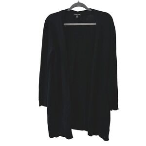 EILEEN FISHER Black Open Front Linen Blend Cardigan‎ Sweater Womens SP Quiet Lux